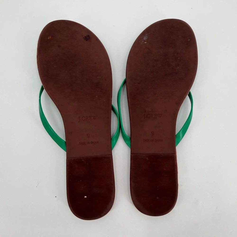 J.Crew Womens Leather Flip Flop Sandals Green Flat Thong Shoes Size 9